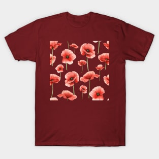 Red poppy watercolor pattern. T-Shirt